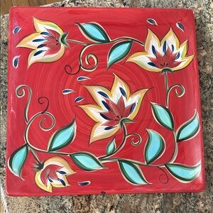 Southern Living At Home Red Floral Square Plate or Tray